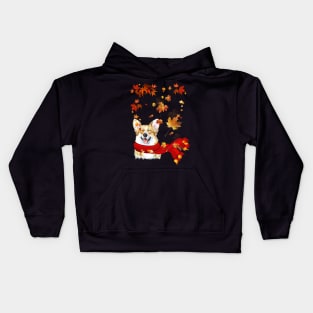 Maple Leaf Corgi Fall Hello Autumn Gift Kids Hoodie